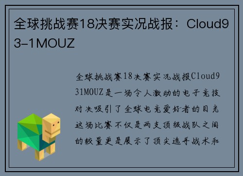 全球挑战赛18决赛实况战报：Cloud93-1MOUZ